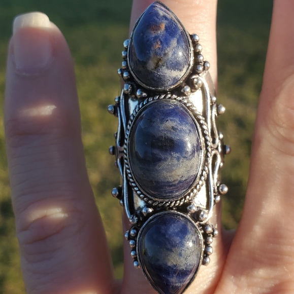 New Oversized Sodalite 925 Silver Statement Ring. - Picture 15 of 16